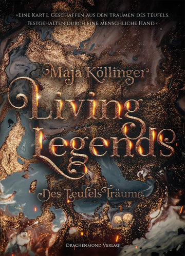 Das Cover zeigt einen Lavasee, der kupferfarben glitzert. Mittig steht der Name der Autorin und der Titel in großen Buchstaben, die teilweise an den Seiten orange glühen.
